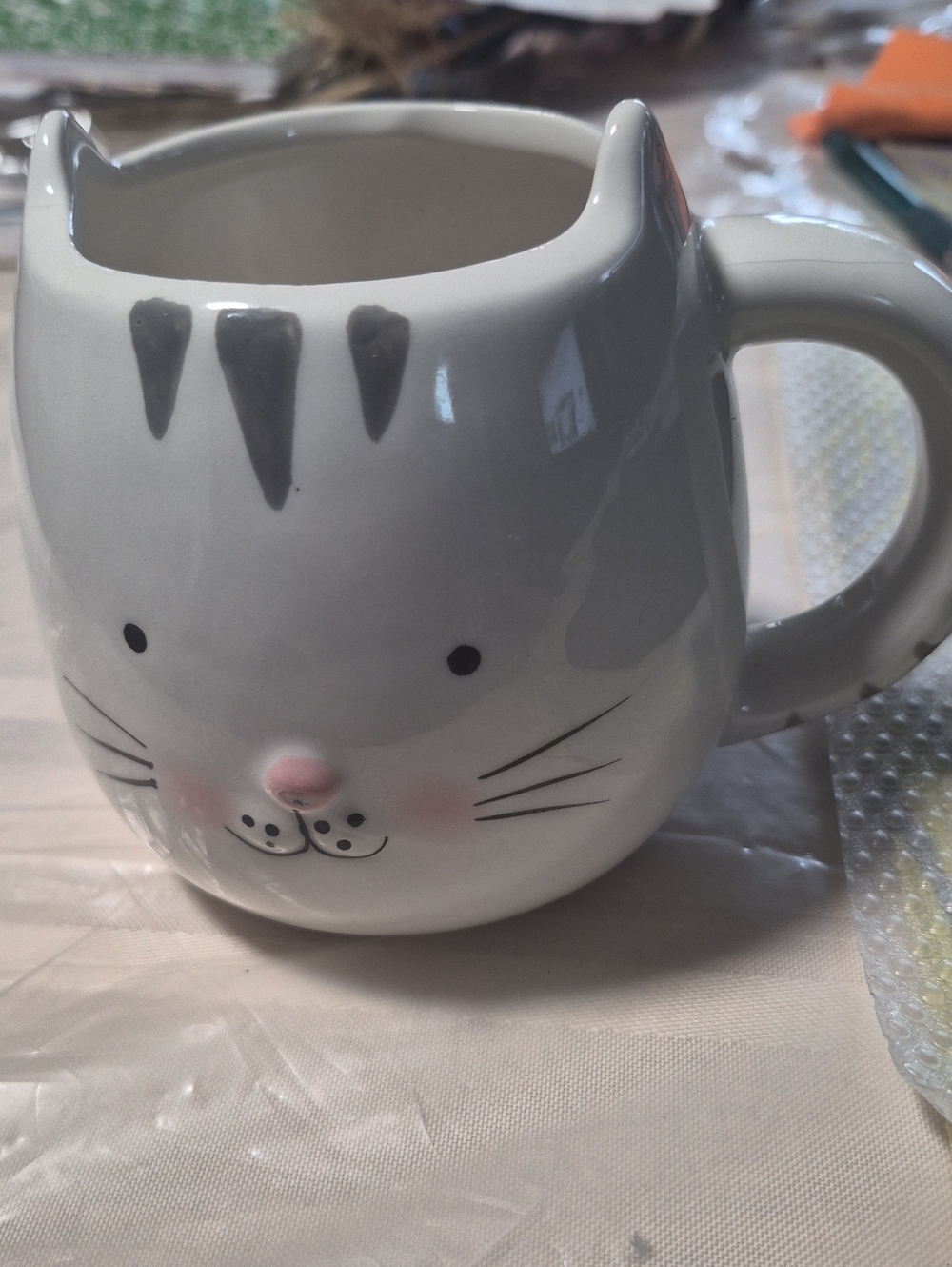 Cute White Cat Ceramic Mug with Pink Nose